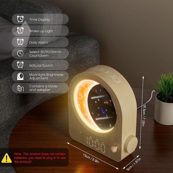 White Stepless Dimmable Moon Lamp Dual Alarm Clock with Wake Up