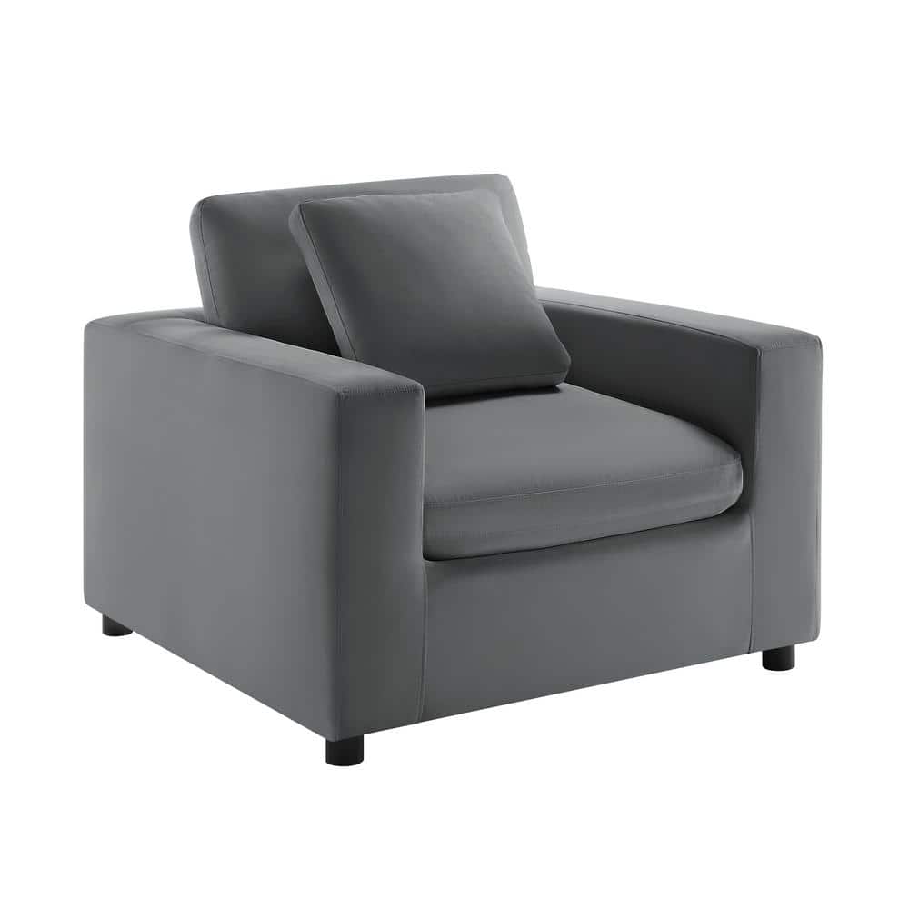 Casella Charcoal Performance Fabric Modern Armchair with Black Wood Legs