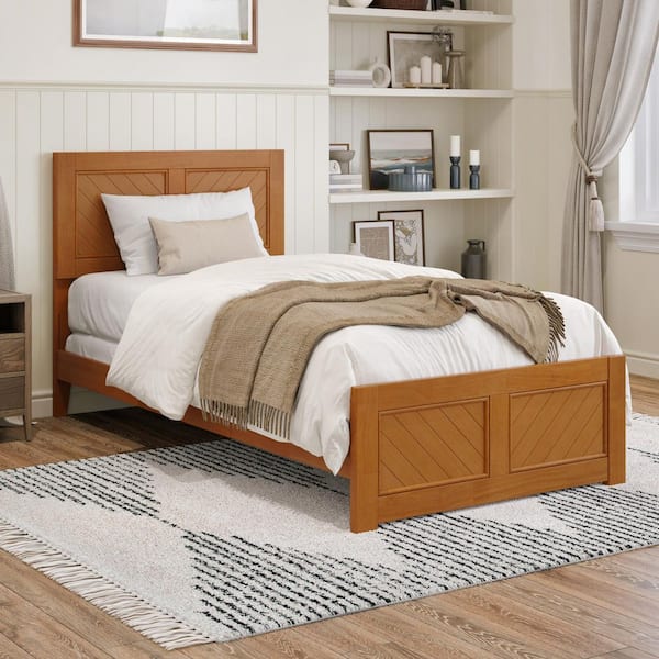 Canyon Light Toffee Natural Bronze Solid Wood Twin XL Panel Bed Frame with Matching Footboard
