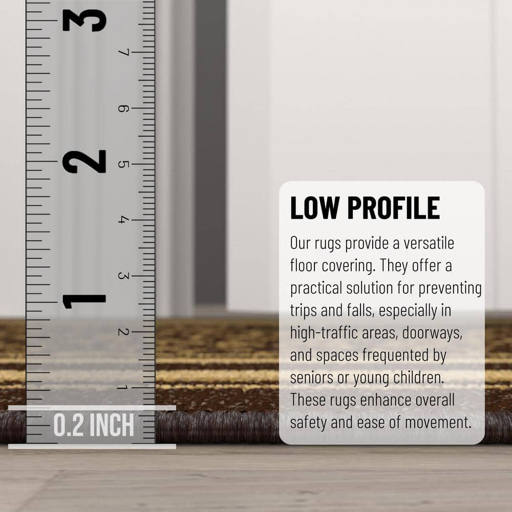 Brown and Beige Synthetic Non-Slip Runner Rug