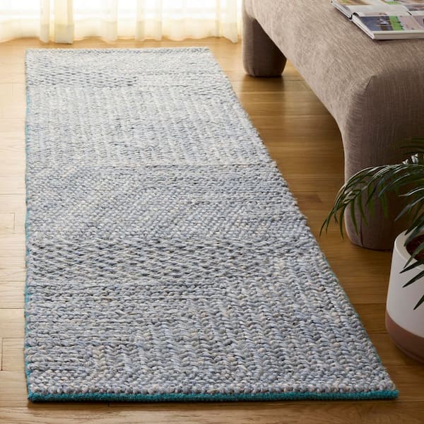 Natural Fiber 2 ft. x 8 ft. Gray/Blue Distressed Geometric Runner Rug