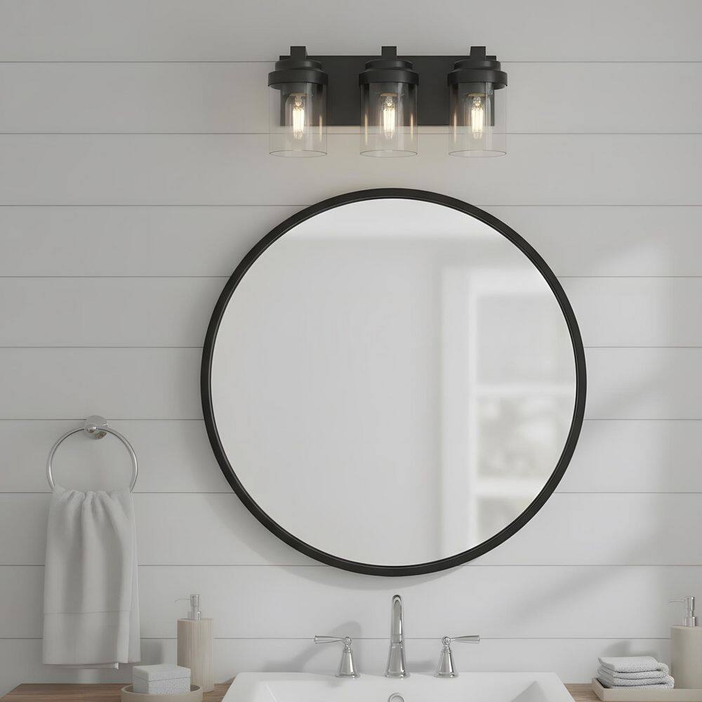 15.7 in. 3-Light Black Bathroom Vanity Light with Clear Glass Shades price history on PriceWatchPro