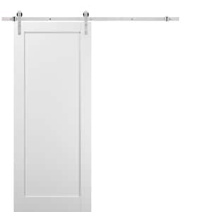 30 in. x 84 in. White Finished Pine MDF Sliding Barn Door with Hardware Kit