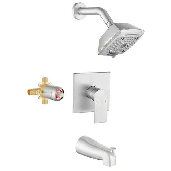 Single Handle 2-Spray Tub and Shower Faucet, 5 Functions Shower Head 2.5 GPM in Brushed Nickel(Valve Included)