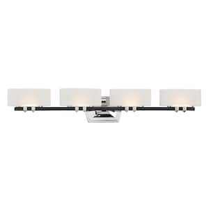 Drury 36.25 in. 4-Lights Black and Polished Nickel LED Vanity Light Bar with Etched Opal Glass Shades