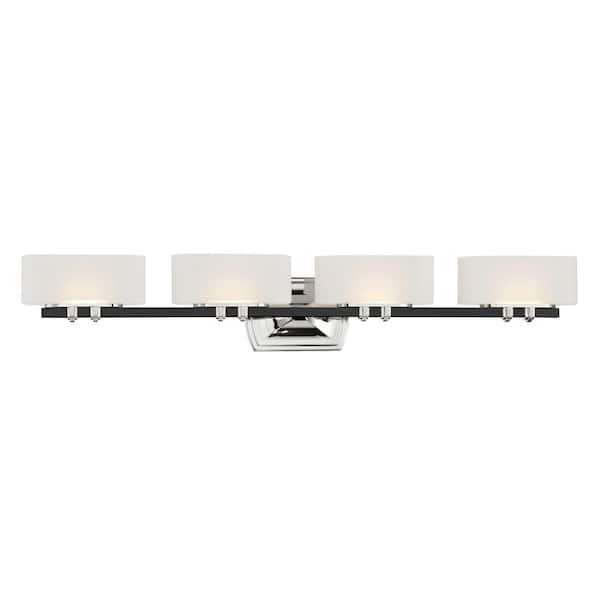 Minka Lavery Drury 36.25 in. 4-Lights Black and Polished Nickel LED Vanity Light Bar with Etched Opal Glass Shades