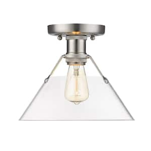 Orwell 10 in. 1-Light Pewter and Clear Glass Flush Mount