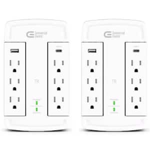 6-Outlet Wall Mounted Swivel Surge Protector with SUB (2-Pack)