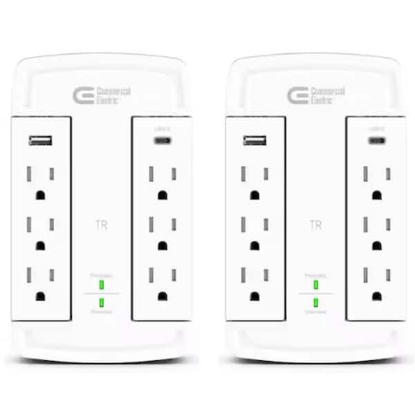 6-Outlet Wall Mounted Swivel Surge Protector with SUB (2-Pack)