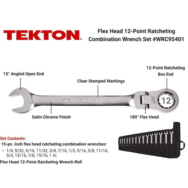 15-Piece (1/4-1 in.) Flex Head 12-Point Ratcheting Combination Wrench Set with Pouch