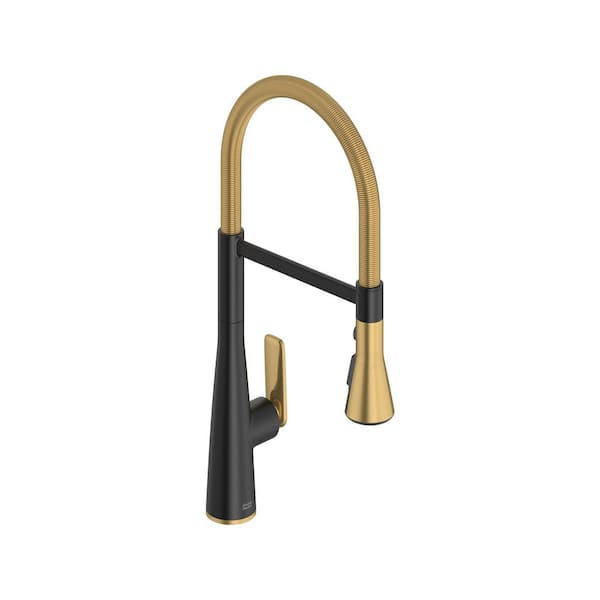 Aspirations 20 in. Semi-Pro Pull Down Sprayer Kitchen Faucet with 360° Swivel Spout in Matte Black/Brushed Cool Sunrise