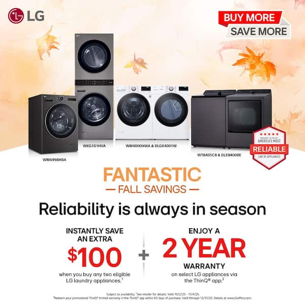 E. ENERGY WASH PACK 2個セット LG 4.5 Cu. Ft. HE Smart Front Load Washer and 7.4 Cu. Ft