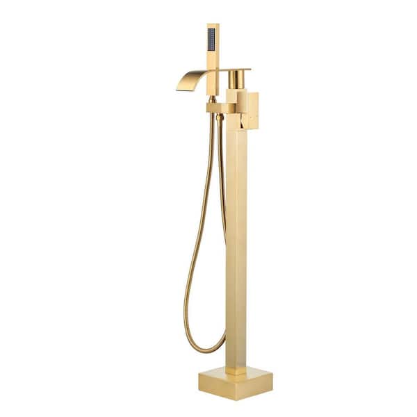 VEVETTA Single-Handle Waterfall Freestanding Tub Faucet with Handheld Shower in. Gold