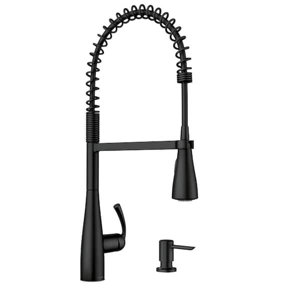 Essie Single-Handle Pre-Rinse Spring Pulldown Sprayer Kitchen Faucet with Power Clean in Matte Black