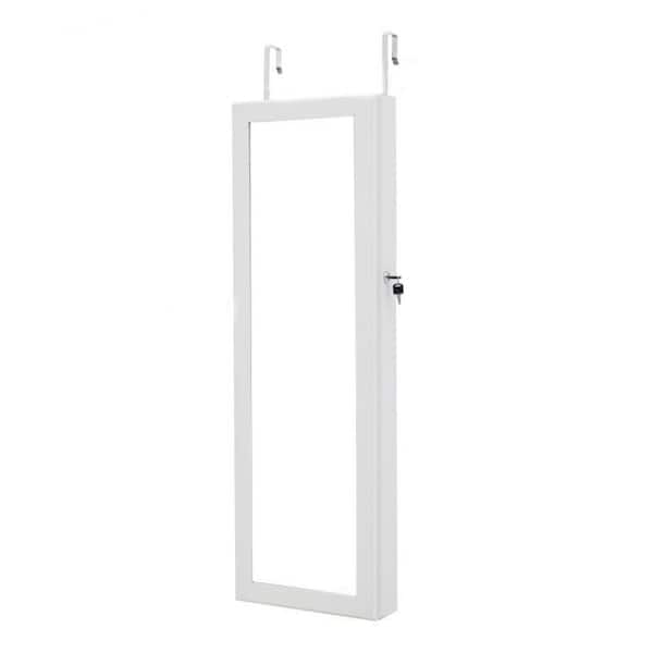 Unbranded 43.3 in. H x 3.9 in. W x 14.2 in. D White MDF Jewelry Armoire Simple Mirror Cabinet with Storage with LED Lights
