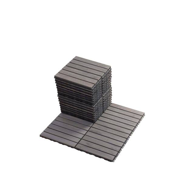 WEGATE 12 in. x 12 in. Solid Wood Floor Tile, Waterproof Plastic Base Sitting, Buckle Deck Tile, Striped Gray (20-Pack)