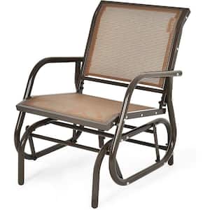 Brown Metal Steel Single Outdoor Swing Glider Rocking Chair with Armrest