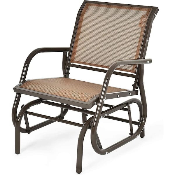 Brown Metal Steel Single Outdoor Swing Glider Rocking Chair with Armrest