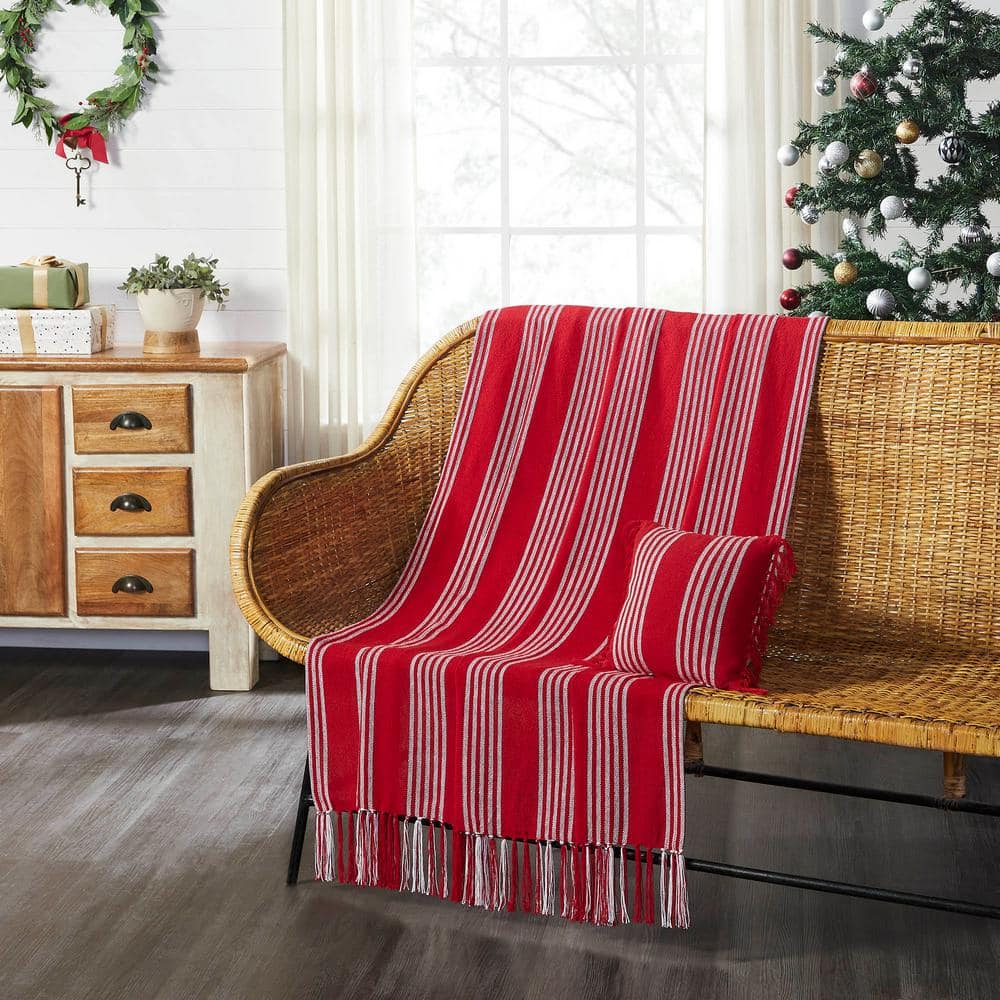 Arendal Red and White Striped Woven Throw Blanket 50x60