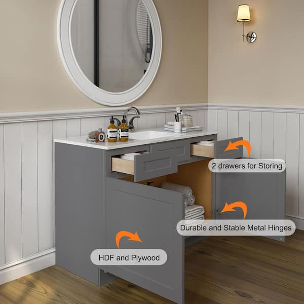 HOMEIBRO 48 in. W x 21 in. D x 34.5 in. H in Shaker Grey Plywood Ready to Assemble Floor Vanity Sink Base Kitchen Cabinet HD SG VSD48 A The Home Depot