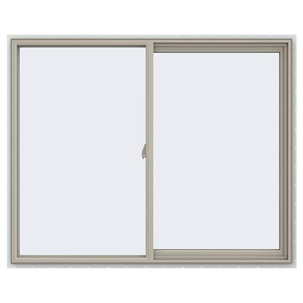 JELD-WEN 59.5 in. x 47.5 in. V-2500 Series Desert Sand Vinyl Right-Handed Sliding Window with Fiberglass Mesh Screen