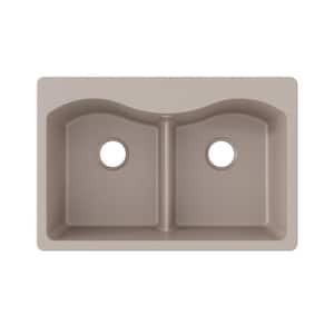 Quartz Classic  33in. Drop-in 2 Bowl  Greige Granite/Quartz Composite Sink Only and No Accessories