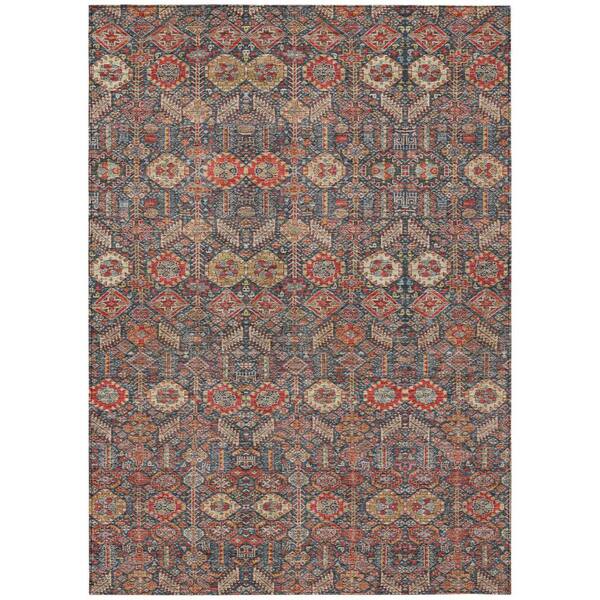 Red and Dark Blue 10 ft. x 14 ft. Woven Floral Rectangle Indoor/Outdoor Area Rug