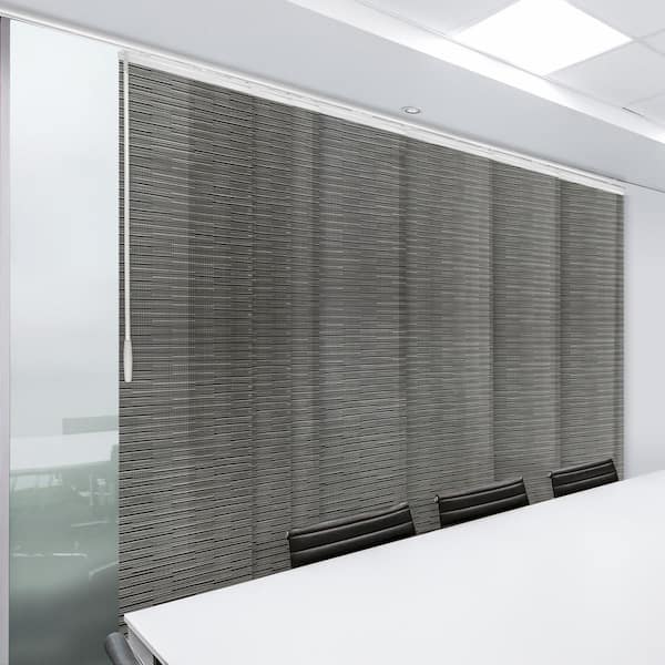EMOH Ornate Sable 110 in.- 153 in. W x 116 in. L Adjustable 7-Panel White Single Rail Panel Track with 23.5 in. Slates