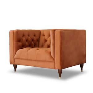 Irvine Mid Century Modern Burnt Orange Velvet Comfy Chesterfield Arm Chair