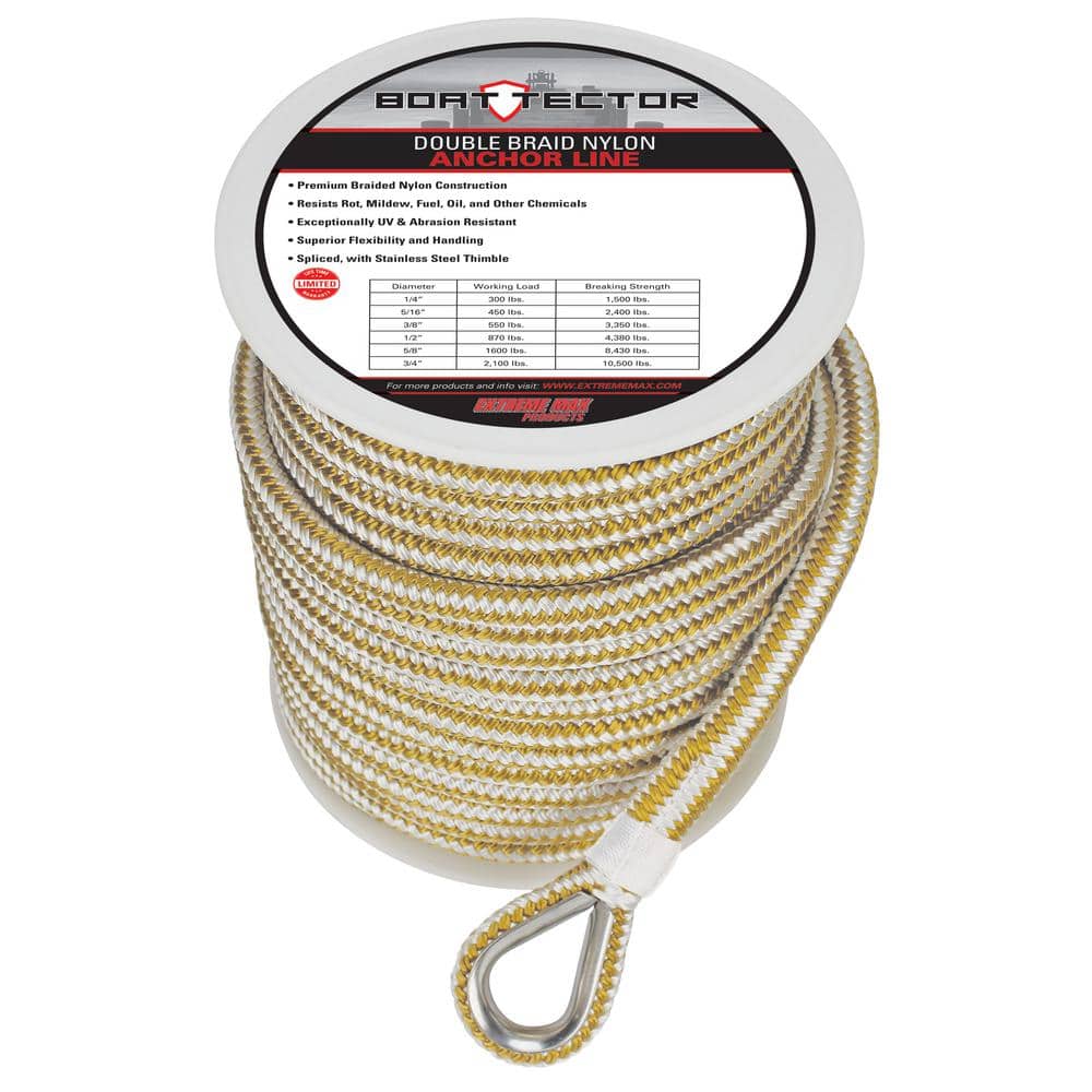 Extreme Max BoatTector 3/8 in. x 150 ft. Twisted Nylon Anchor Line with  Thimble in White 3006.2294 - The Home Depot