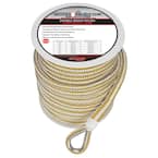 BoatTector Double Braid Nylon Anchor Line with Thimble - 1/2 in. x 150 ft.,  White and Gold