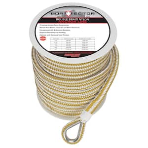 BoatTector Double Braid Nylon Anchor Line with Thimble - 1/2 in. x 150 ft., White and Gold