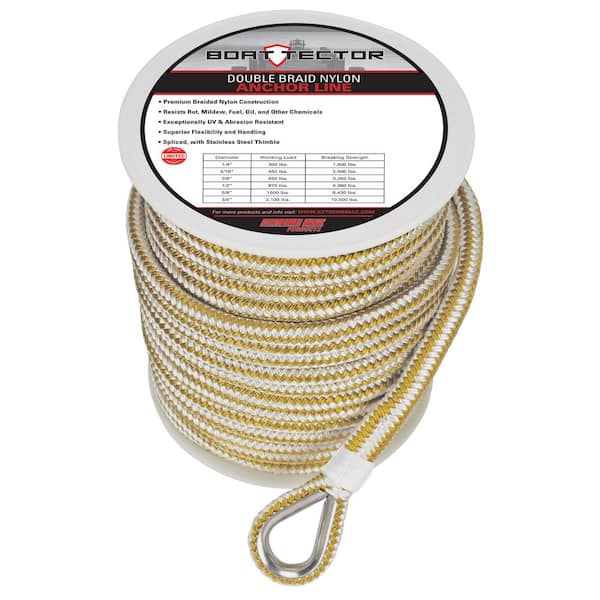 Extreme Max 3006.2258 BoatTector 1/2 D x 150' L White/Gold Double Braid Nylon Anchor Line with Thimble