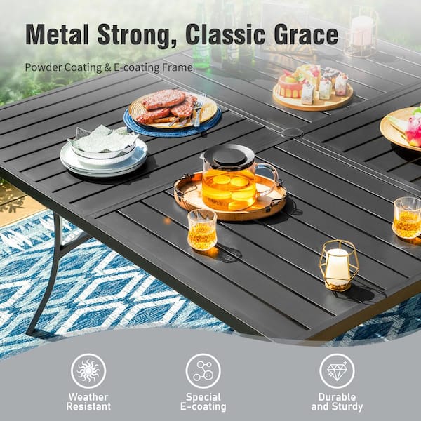 PHI VILLA Black 9-Piece Metal Outdoor Patio Dining Set with Slat