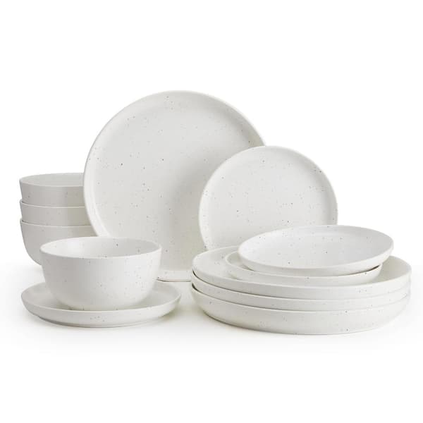 12-Piece Modern Matte Speckled White Ceramic Dinnerware Set, Service for 4 Dinnerware Sets