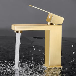 Square Single Handle Single Hole Bathroom Faucet in Brushed Gold
