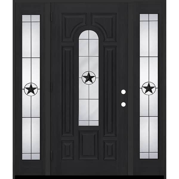 Regency 68 in. x 80 in. CenterLite Alamo Glass RHOS Onyx Mahogany Fiberglass Prehung Front Door w/14in-Full SLs 6-9/16