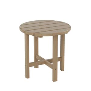 18 in. Mason Weathered Wood Round Poly Plastic Outdoor Side Table