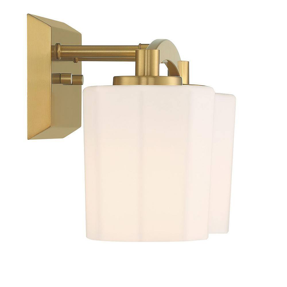 Whitney Warm Brass 2-Light Vanity with Fluted Glass Shades