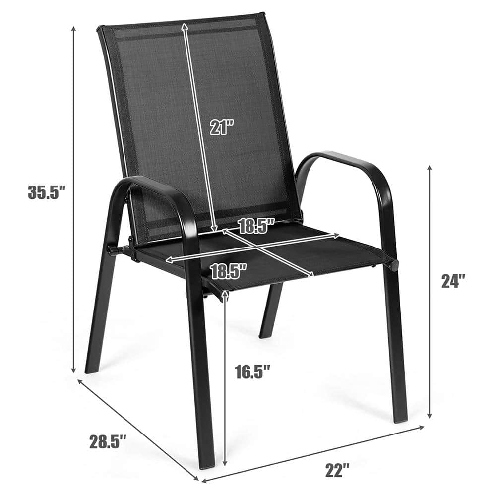 Black Steel Frame Outdoor Dining Armchair Set of 4
