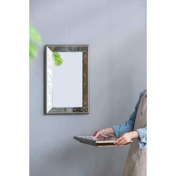 Silver 12 in. W x 20 in. H Classic Rectangle Wood Framed Wall Mirror