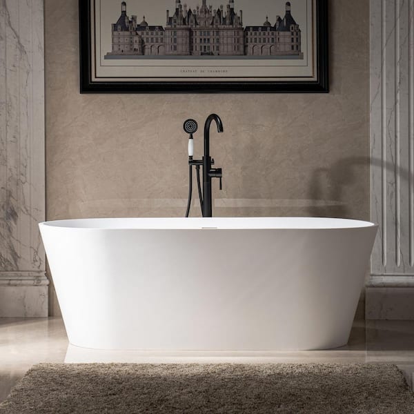 WOODBRIDGE Englewood 67 in. Solid Surface Flatbottom Freestanding Bathtub in Matte White