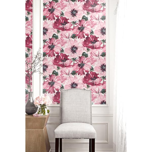 Cecita Metallic Hot Pink, Viridian Green, and White Watercolor Floral Paper Strippable Roll (Covers 56.05 sq. ft.)