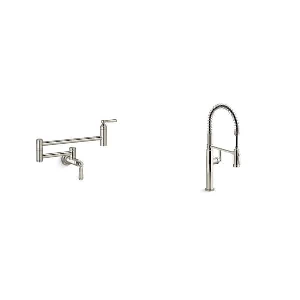 Edalyn Wall Mount Pot Filler and Single Handle Pull Down Kitchen Faucet in Vibrant Polished Nickel