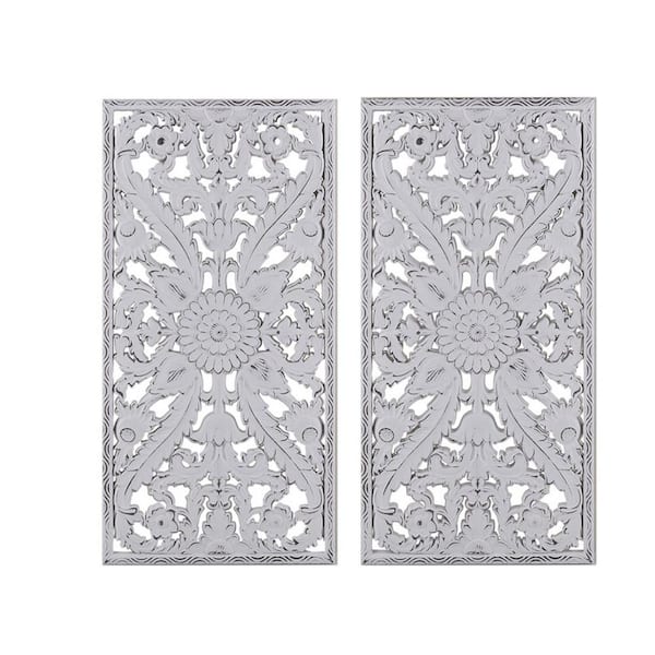Miscool Anky 2-Piece Framed Art Print 31.5 in. x 15.75 in. Distressed Carved Wood Wall Decor Set