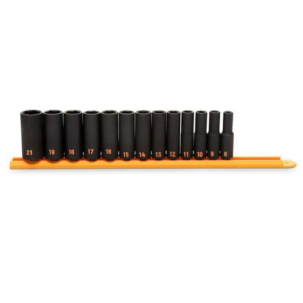 3/8 in. Drive 6-Point Metric Hi-Viz Deep Impact Socket Set (13-Piece)