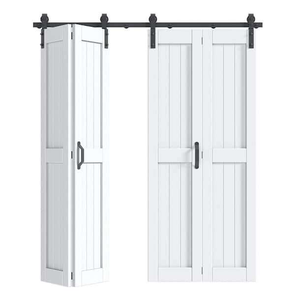 72 in. x 84 in. Paneled White Finished Solid Core MDF Wood Composite Bi-fold Door with Hardware
