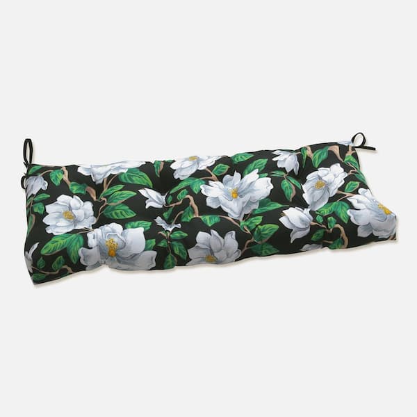 Pillow Perfect Floral Rectangular Outdoor Bench Cushion in Black