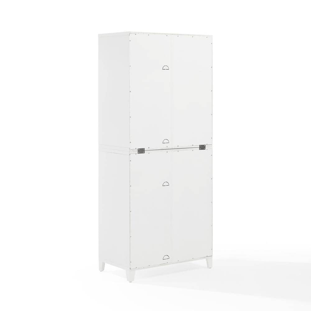 White Recessed Panel Kitchen Pantry Storage Cabinet with Gold Hardware