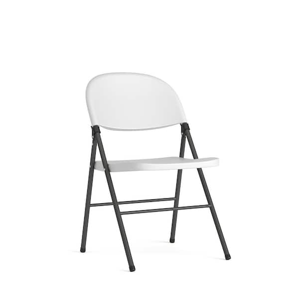 Hercules Series 330 lb. Capacity White Plastic Folding Chair with Charcoal Frame